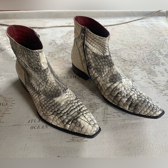 Jo Ghost Croc Print Leather Ankle Boots Size 46 | 12 US - Picture 1 of 16